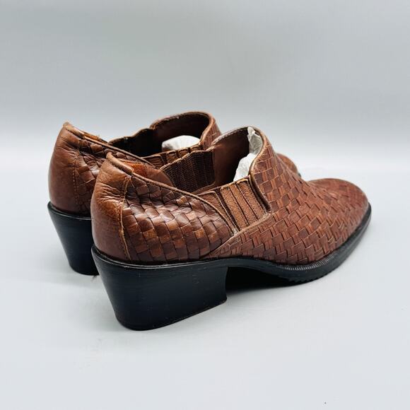 Cole Haan Shoes Womens 7 Brown Leather Western Woven Slip On Vintage Heels - Picture 7 of 11